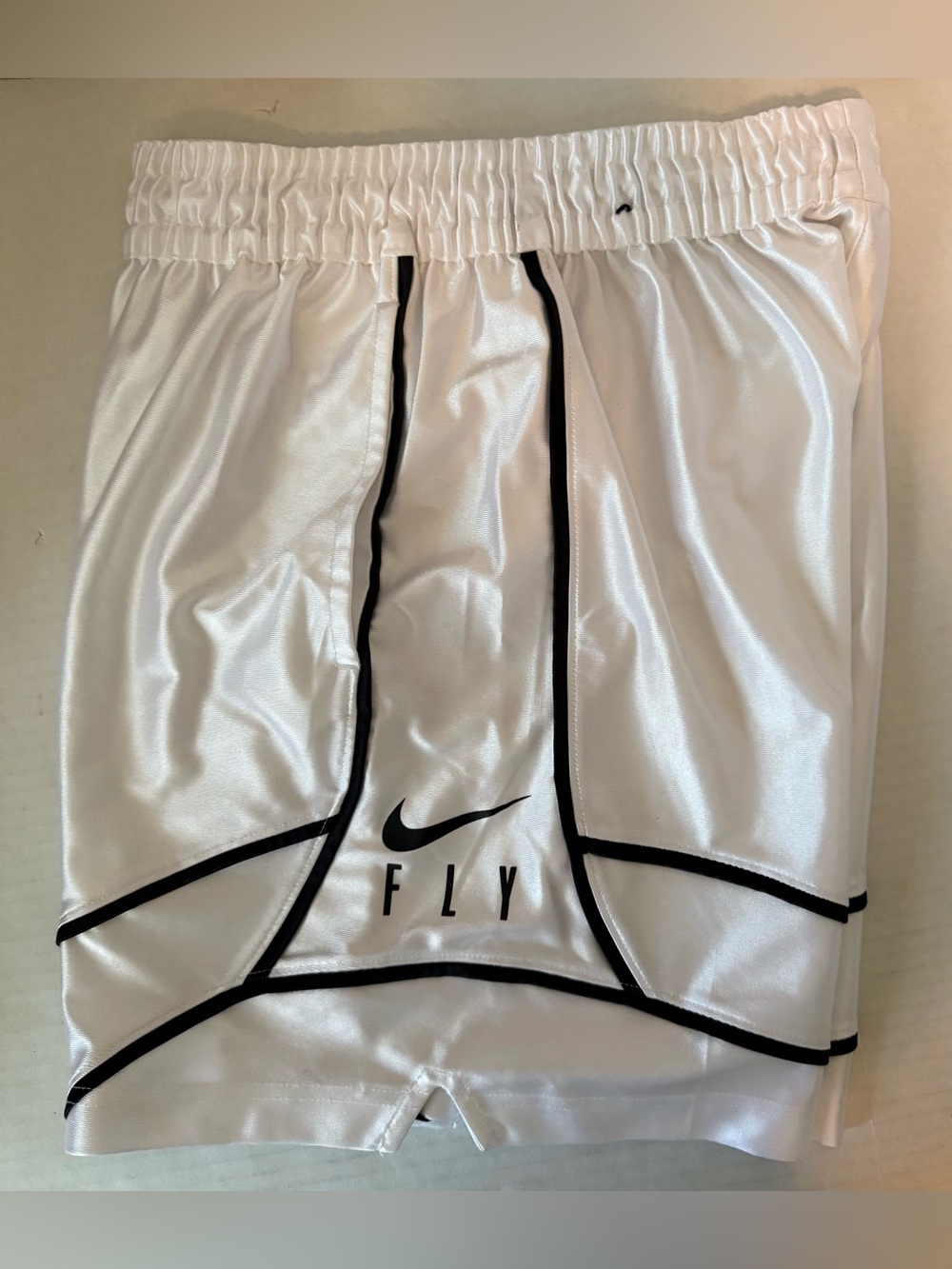 Nike White Basketball Shorts with Black Trim and Swoosh